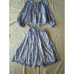 Zara Outfit Set Girls White Sz 10/9 Blue Floral Boho Cottagecore PullOn Chiffon